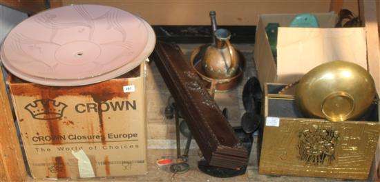 Ornate wooden case for billiard cue & box of oil lamps etc(-)